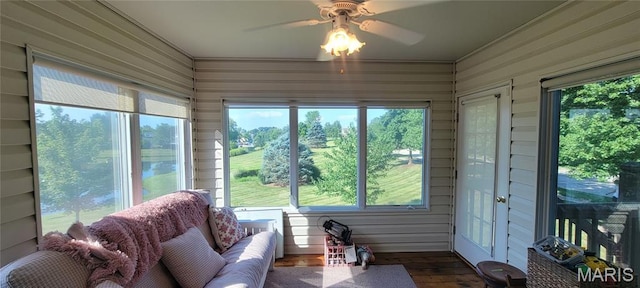 2154 Ingalls Cir Unit 1451C, Ofallon, MO 63368 - sunroom with plenty of natural light, hardwood / wood-style flooring, and ceiling fan