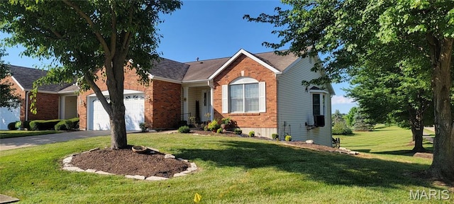 2154 Ingalls Cir Unit 1451C, Ofallon, MO 63368 - ranch-style house featuring brick siding, an attached garage, asphalt driveway, and a front yard