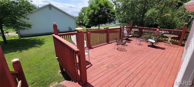 11112 Morrow Dr, Saint Ann, MO 63074 - wooden deck featuring a lawn