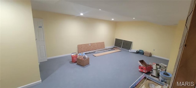 11112 Morrow Dr, Saint Ann, MO 63074 - playroom featuring recessed lighting, lofted ceiling, and carpet floors