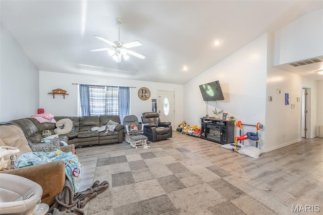 2635 Linda Ln, Poplar Bluff, MO 63901 - living room with a ceiling fan and vaulted ceiling