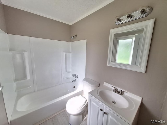 2465 Stoney End Ct, Florissant, MO 63031 - full bathroom with vanity, shower / washtub combination, crown molding, and a textured ceiling