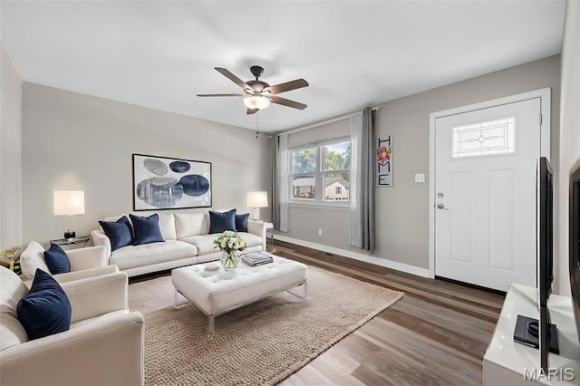 4035 Mary Ridge Ln, Saint Charles, MO 63304 - living room with wood finished floors and a ceiling fan