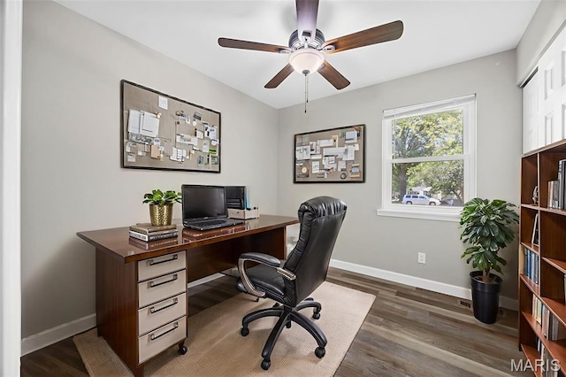 4035 Mary Ridge Ln, Saint Charles, MO 63304 - office area with wood finished floors and ceiling fan