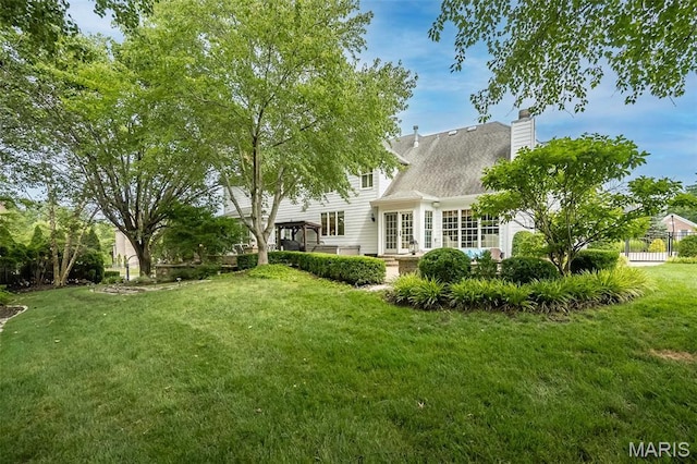 14703 Kulkarni Ct, Chesterfield, MO 63017 - view of green lawn with french doors and a gazebo