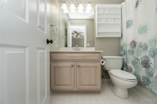 14703 Kulkarni Ct, Chesterfield, MO 63017 - full bath featuring tile patterned floors, vanity, ceiling fan, and a shower with curtain