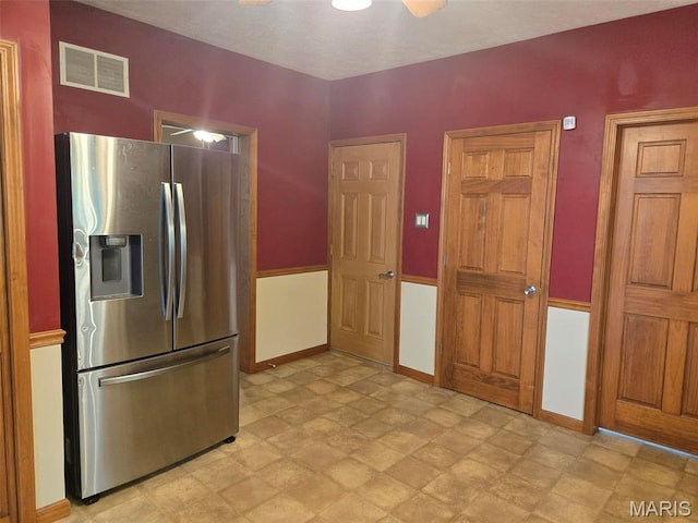 161 W Locust St, Hoyleton, IL 62803 - kitchen with stainless steel fridge with ice dispenser and baseboards
