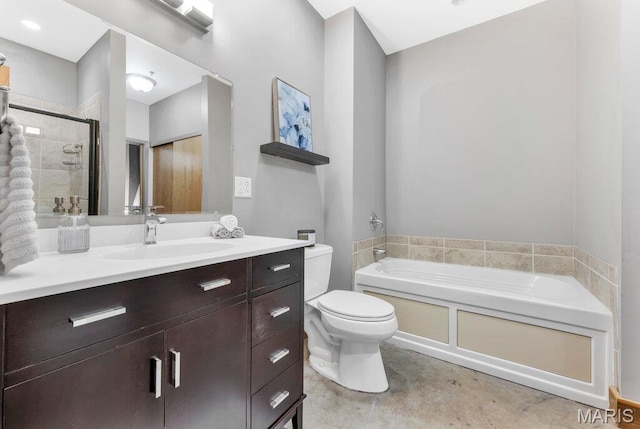 2323 Locust St Unit 405, Saint Louis, MO 63103 - bathroom with a garden tub, vanity, finished concrete flooring, and a tile shower