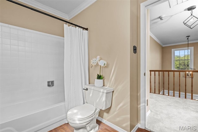 17 Beaujolais Dr, Florissant, MO 63031 - full bath featuring crown molding, shower / bath combo, and wood finished floors