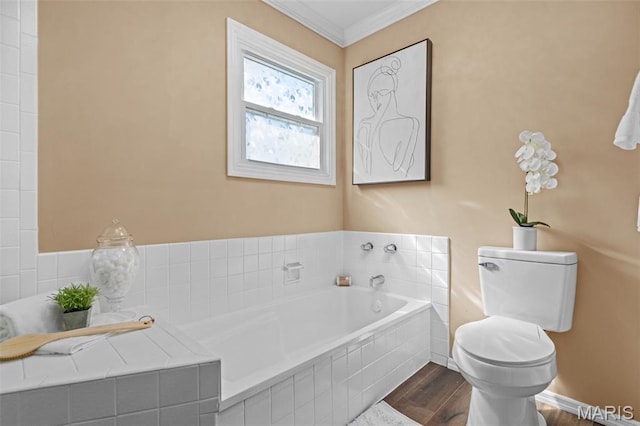 17 Beaujolais Dr, Florissant, MO 63031 - bathroom with a garden tub, ornamental molding, and wood finished floors