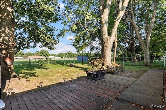 432 N 9th St, Mascoutah, IL 62258 - deck featuring a fenced backyard and an outdoor fire pit