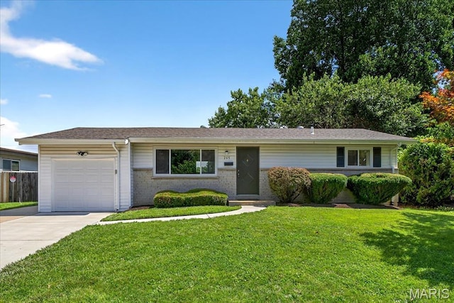 265 Francisca Dr, Florissant, MO 63031 - ranch-style home with driveway, a garage, a front yard, and brick siding