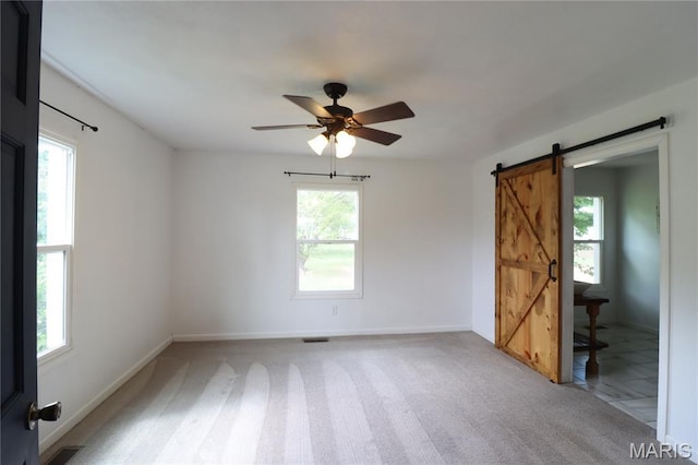 1001 E 2nd St, Saint Peter, IL 62880 - spare room with a barn door, healthy amount of natural light, and light carpet