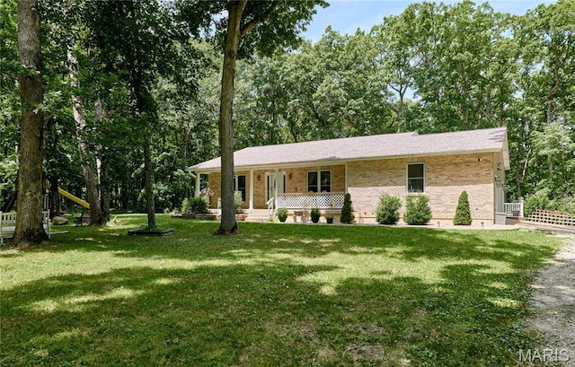 1939 N Rock Church Rd, Troy, MO 63379 - ranch-style home featuring covered porch, brick siding, and a front yard