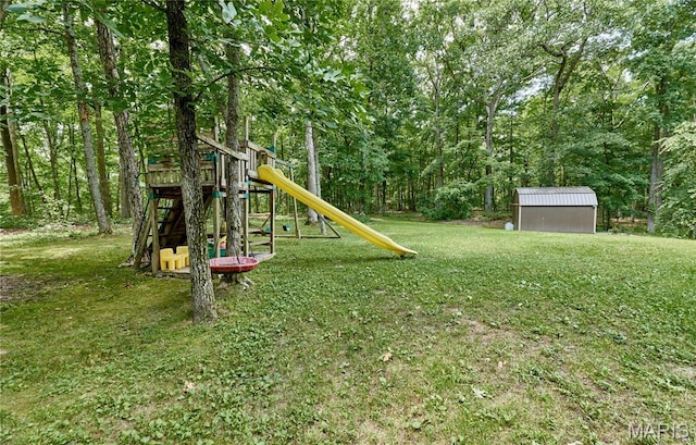 1939 N Rock Church Rd, Troy, MO 63379 - view of green lawn with a shed and a playground