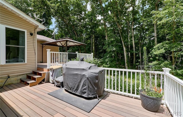 1939 N Rock Church Rd, Troy, MO 63379 - wooden terrace featuring grilling area and view of wooded area