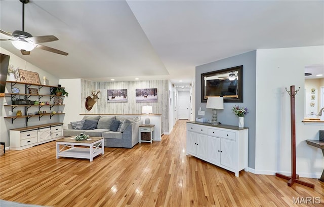 1939 N Rock Church Rd, Troy, MO 63379 - living room featuring ceiling fan, light wood-style flooring, and recessed lighting