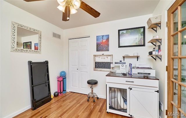 1939 N Rock Church Rd, Troy, MO 63379 - office area with a ceiling fan and light wood-type flooring