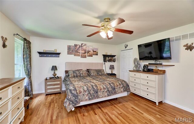 1939 N Rock Church Rd, Troy, MO 63379 - bedroom with light wood finished floors, a ceiling fan, and a closet