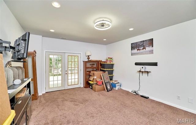 1939 N Rock Church Rd, Troy, MO 63379 - recreation room with carpet flooring, french doors, and recessed lighting