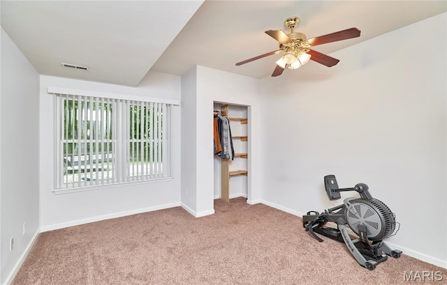 1939 N Rock Church Rd, Troy, MO 63379 - workout room with carpet flooring and ceiling fan