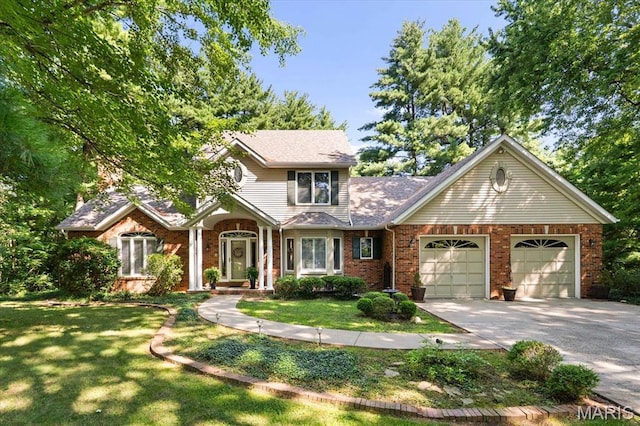 4 Cheshire Ct, Edwardsville, IL 62025 - traditional-style house with driveway, brick siding, a garage, and a front yard
