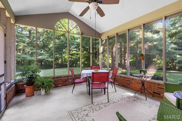 4 Cheshire Ct, Edwardsville, IL 62025 - sunroom featuring ceiling fan, outdoor dining space, vaulted ceiling, and plenty of natural light