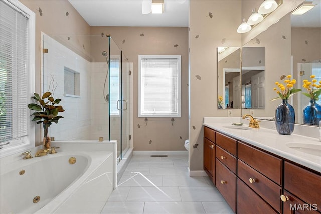 4 Cheshire Ct, Edwardsville, IL 62025 - bathroom featuring a whirlpool tub, a stall shower, and double vanity