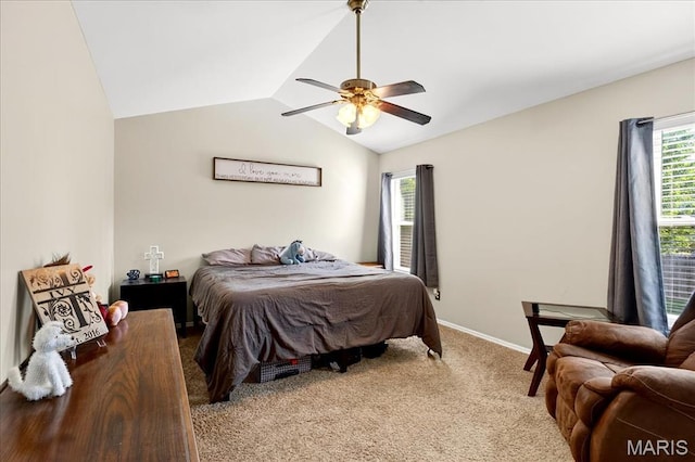 219 Royalltrail Ln, Saint Charles, MO 63368 - bedroom with vaulted ceiling, carpet, and ceiling fan