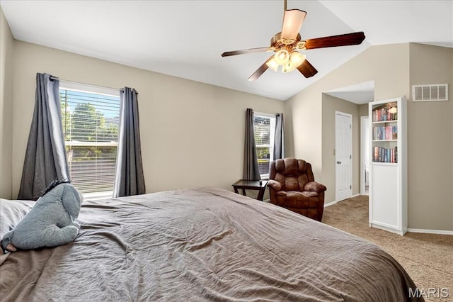 219 Royalltrail Ln, Saint Charles, MO 63368 - carpeted bedroom featuring multiple windows, lofted ceiling, and a ceiling fan