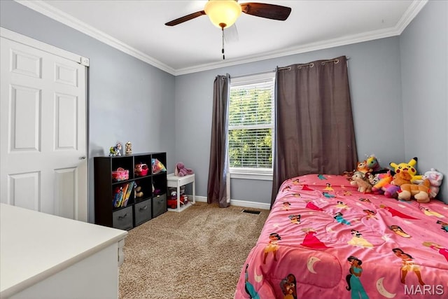 219 Royalltrail Ln, Saint Charles, MO 63368 - carpeted bedroom with ornamental molding and a ceiling fan