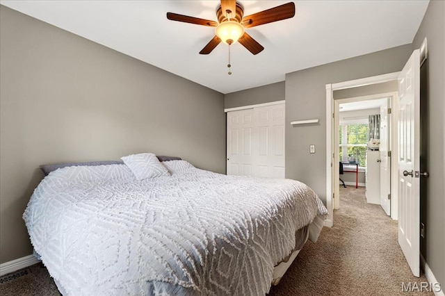 219 Royalltrail Ln, Saint Charles, MO 63368 - bedroom featuring carpet floors, a closet, and ceiling fan