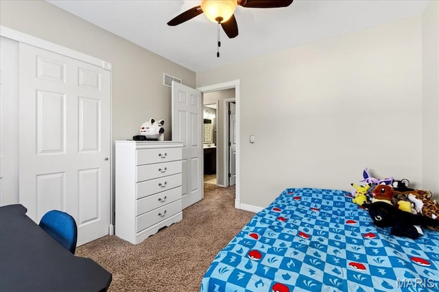 219 Royalltrail Ln, Saint Charles, MO 63368 - bedroom with light colored carpet and a ceiling fan
