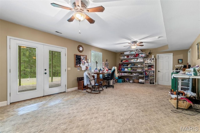 318 Doe Run Ln, Bonne Terre, MO 63628 - tiled dining room featuring ceiling fan and french doors