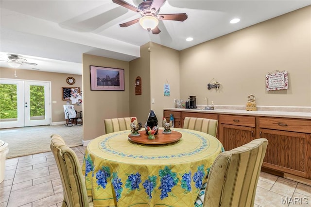 318 Doe Run Ln, Bonne Terre, MO 63628 - dining room with ceiling fan, recessed lighting, and light tile patterned flooring
