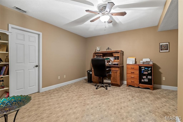 318 Doe Run Ln, Bonne Terre, MO 63628 - office area with a ceiling fan and light colored carpet