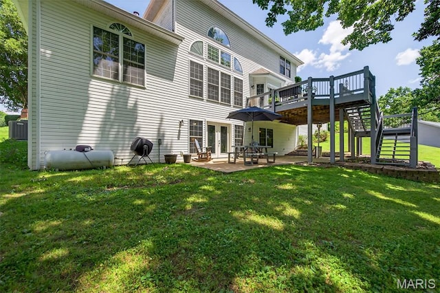 156 Bluffview Dr, Troy, MO 63379 - back of house with a deck, stairs, a patio area, a yard, and french doors