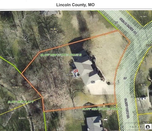 156 Bluffview Dr, Troy, MO 63379 - aerial view of property's location with property parcel outlined