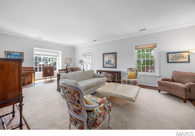 10 Jefferson Rd Unit 3A, Webster Groves, MO 63119 - living area with healthy amount of natural light, ornamental molding, and wood finished floors