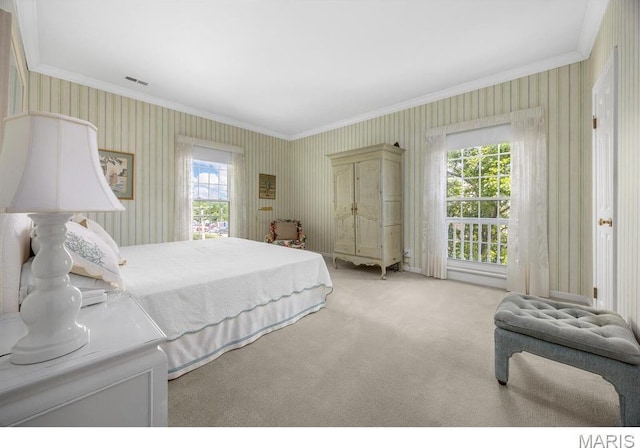 10 Jefferson Rd Unit 3A, Webster Groves, MO 63119 - carpeted bedroom with crown molding and wallpapered walls