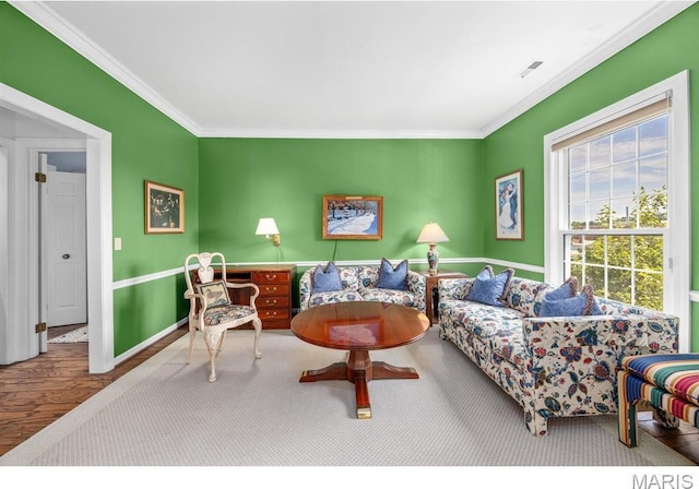 10 Jefferson Rd Unit 3A, Webster Groves, MO 63119 - living area with crown molding and wood finished floors