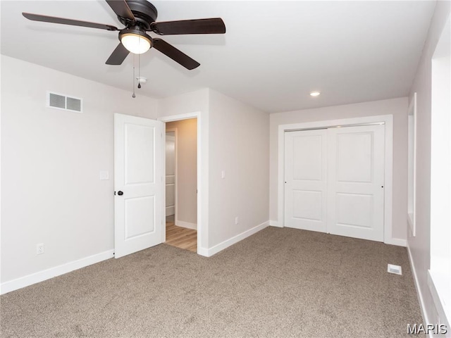 24925 State Route Mm, Farmington, MO 63640 - unfurnished bedroom with carpet, a closet, ceiling fan, and recessed lighting