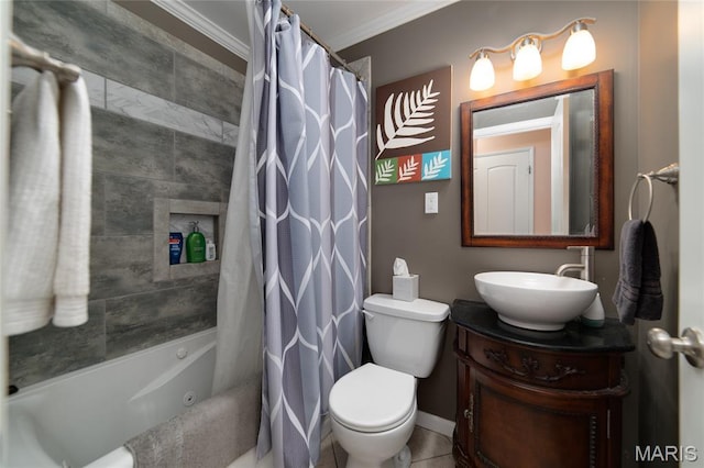 1340 Central Pkwy, Florissant, MO 63031 - full bath with vanity, ornamental molding, and shower / bath combination with curtain