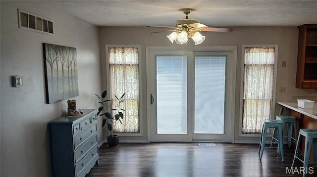 408 Marty Graten Ct, Hamel, IL 62046 - doorway to outside with ceiling fan and dark wood-type flooring