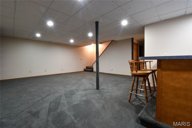 408 Marty Graten Ct, Hamel, IL 62046 - finished below grade area with a bar, stairs, carpet flooring, recessed lighting, and a paneled ceiling