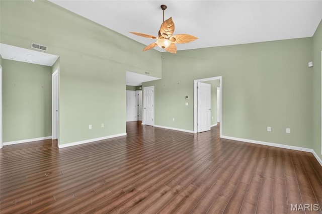 5 Monarch Trace Ct Unit 305, Chesterfield, MO 63017 - unfurnished living room with a ceiling fan, wood finished floors, and high vaulted ceiling