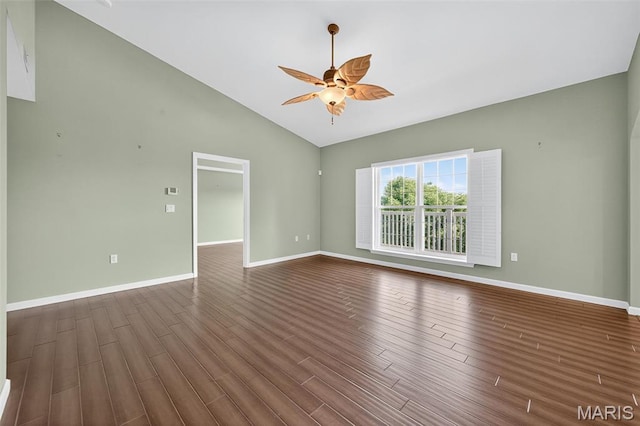 5 Monarch Trace Ct Unit 305, Chesterfield, MO 63017 - unfurnished room with lofted ceiling, dark wood-style floors, and a ceiling fan