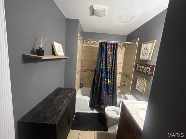 2763 Cascade Lake Dr, Belleville, IL 62221 - bathroom featuring vanity, tile patterned floors, and shower / bathtub combination with curtain