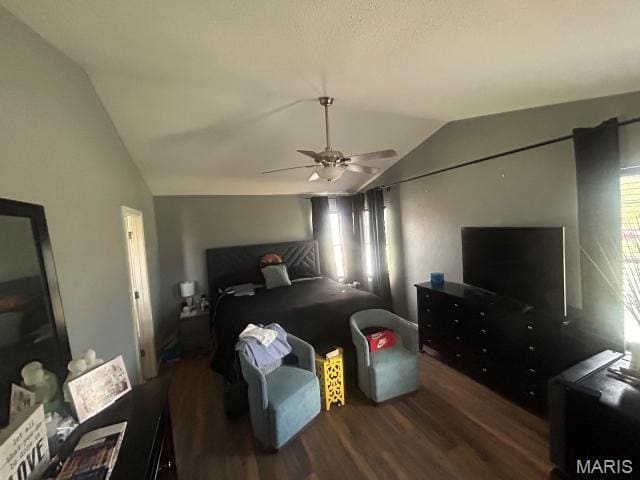 2763 Cascade Lake Dr, Belleville, IL 62221 - bedroom with vaulted ceiling, wood finished floors, and a ceiling fan