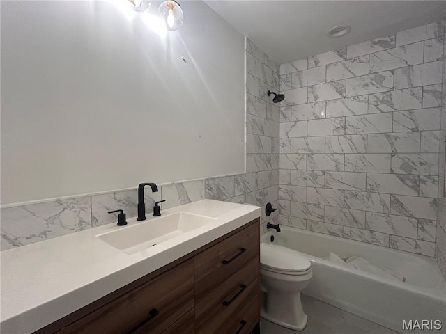 17300 W Bridle Trl, Wildwood, MO 63038 - bathroom with bathing tub / shower combination, vanity, and tile walls